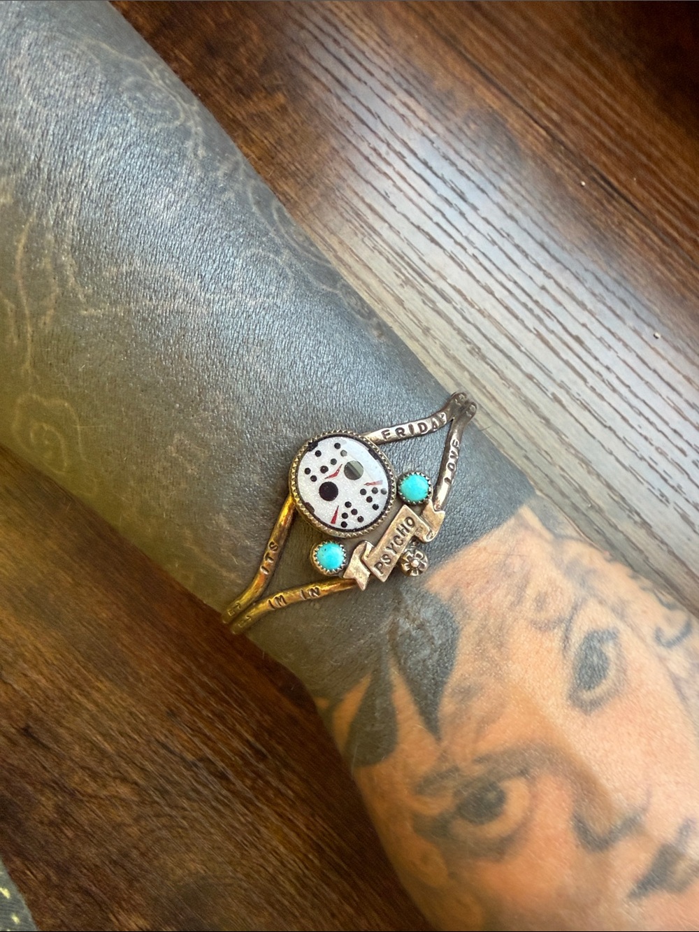 Jason Hockey Mask Turquoise Sterling silver horror Cuff Bracelet Friday the 13th